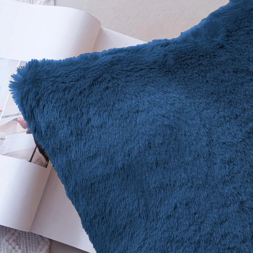 Luxe Home Cushion Cover 16 inch x 16 inch Duble Side Rabbit Fur Plain Design Covers Set of 2 for Sofa, Bedroom, livingroom